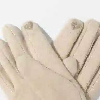 上海故事 百搭拼色加绒毛口户外出百搭骑行防寒 绵羊毛 绒线手套 女款