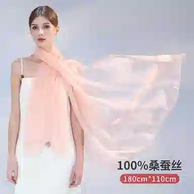 上海故事 纯色加大真丝雪纺素色长巾海滩沙漠旅游推荐 桑蚕丝 丝巾 女款