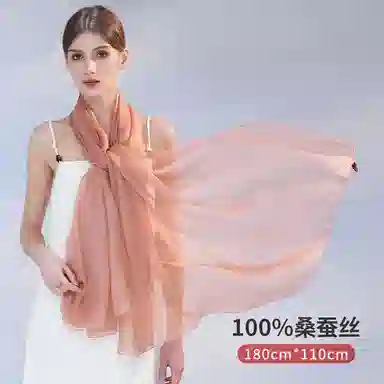 上海故事 纯色加大真丝雪纺素色长巾海滩沙漠旅游推荐 桑蚕丝 丝巾 女款
