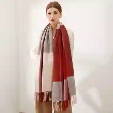 上海故事 送礼  百搭格子大披肩 绒线围巾  女款 礼盒装