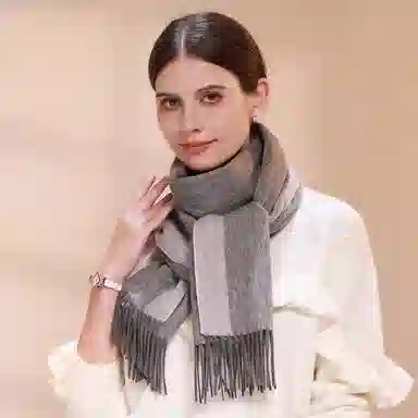 上海故事 秋冬加厚保暖 防寒外出个性缎纹双面拼色 绵羊毛 绒线围巾 女款