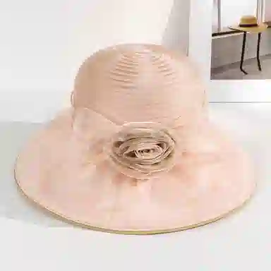 上海故事 春夏遮阳帽大头围渔夫帽蝴蝶结气质花朵欧根纱度假护脸礼帽 聚酯纤维 防晒帽 女款