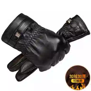 上海故事 时尚加绒加厚外出骑车防风防寒出行防水保暖 羊皮革 绒线手套 男款 黑色