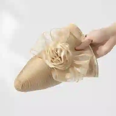 上海故事 春夏遮阳帽大头围渔夫帽蝴蝶结气质花朵欧根纱度假护脸礼帽 聚酯纤维 防晒帽 女款