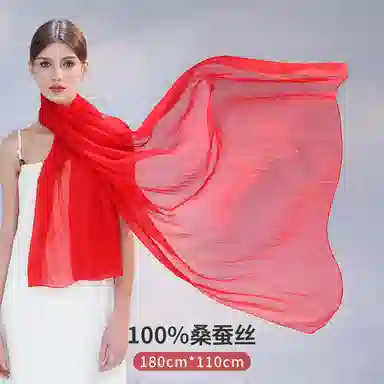 上海故事 纯色加大真丝雪纺素色长巾海滩沙漠旅游推荐 桑蚕丝 丝巾 女款