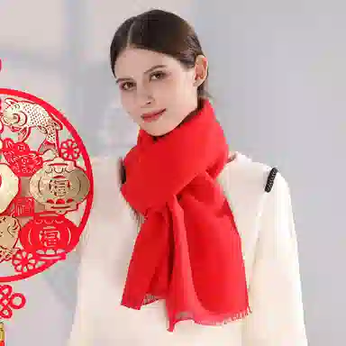 上海故事 中式团员喜庆节日聚会年会团建红披肩 聚酯纤维 绒线围巾 男女同款情侣款