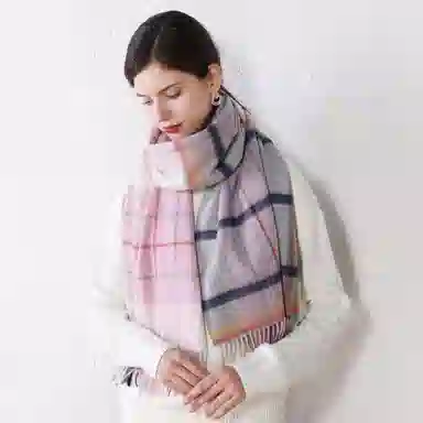 上海故事 送礼  百搭格子大披肩 绒线围巾  女款 礼盒装