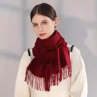 上海故事 纯色暖糯亲肤围脖 山羊绒 绒线围巾 男女同款情侣款 中国红礼盒装