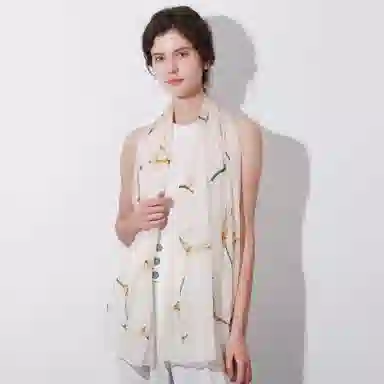 上海故事 春花秋月喷绘真丝长巾 桑蚕丝 丝巾 女款