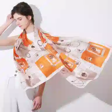 上海故事 青春素绉缎花漾郁金 桑蚕丝 丝巾 女款 礼盒装