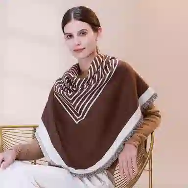 上海故事 秋冬季双面双色洋气旅游外出防寒保暖围脖外搭提花 聚酯纤维 披肩 女款