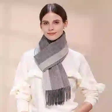 上海故事 秋冬加厚保暖 防寒外出个性缎纹双面拼色 绵羊毛 绒线围巾 女款