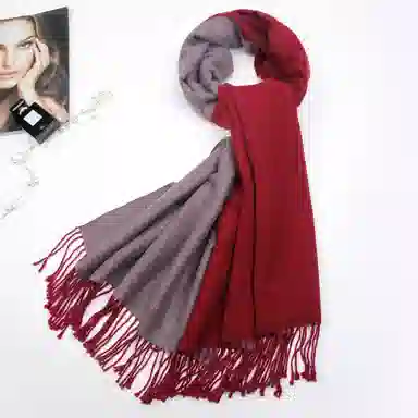 上海故事 冬季加厚双面两用保暖 外出时尚洋气拼色 聚酯纤维 绒线围巾 女款