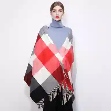 上海故事 时尚美拉德风保暖外出外搭护肩氛围感 聚酯纤维 绒线围巾 女款