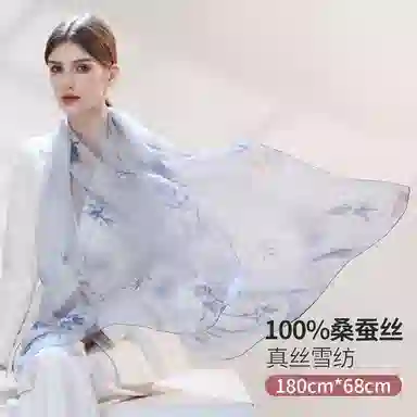 上海故事 春花秋月喷绘真丝长巾 桑蚕丝 丝巾 女款