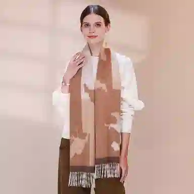 上海故事 轻奢优雅粗纺提花披肩 山羊绒 绒线围巾 女款