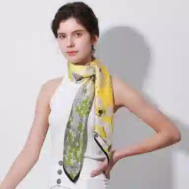 上海故事 加大真丝大方巾 桑蚕丝 丝巾 女款 温婉花意