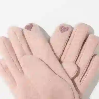 上海故事 百搭拼色加绒毛口户外出百搭骑行防寒 绵羊毛 绒线手套 女款