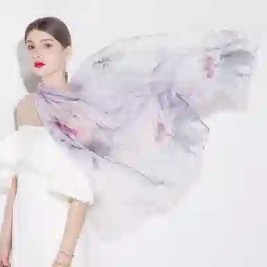 上海故事 春花秋月喷绘真丝长巾 桑蚕丝 丝巾 女款