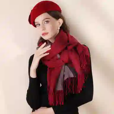 上海故事 冬季加厚双面两用保暖 外出时尚洋气拼色 聚酯纤维 绒线围巾 女款