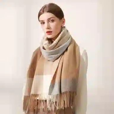 上海故事 送礼  百搭格子大披肩 绒线围巾  女款 礼盒装