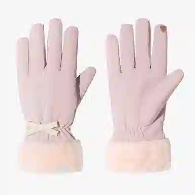 上海故事 冬季户外冬天滑雪骑车骑行毛毛口加绒加厚保暖防风防水防寒触屏 聚酯纤维 绒线手套 女款