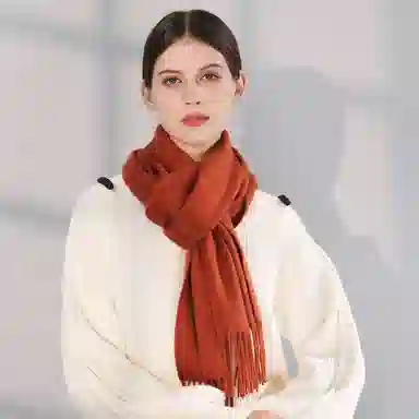 上海故事 纯色暖糯亲肤围脖 山羊绒 绒线围巾 男女同款情侣款 中国红礼盒装