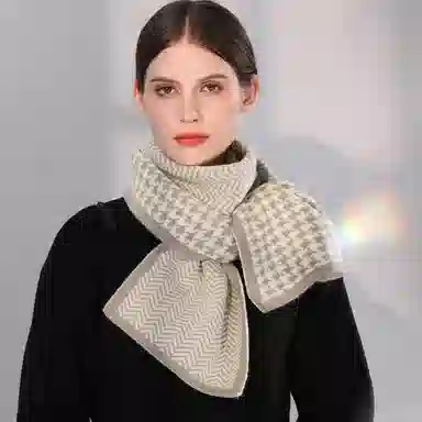 上海故事 秋冬保暖毛线针织防寒 外出千鸟格时尚氛围感 聚酯纤维 绒线围巾 男女同款情侣款