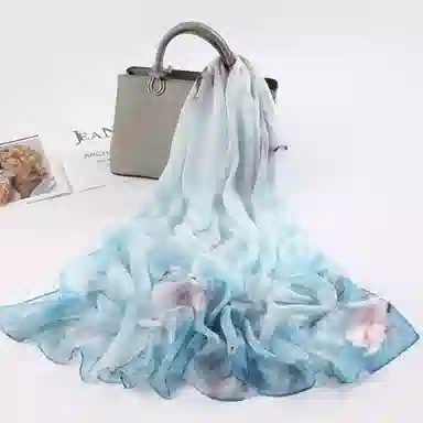 上海故事 春花秋月喷绘真丝长巾 桑蚕丝 丝巾 女款