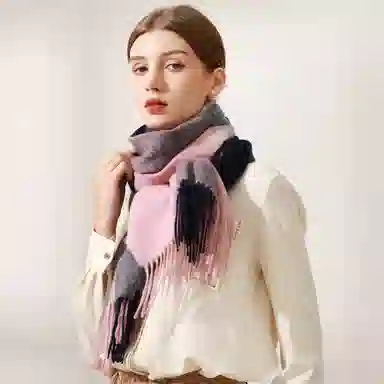 上海故事 送礼  百搭格子大披肩 绒线围巾  女款 礼盒装
