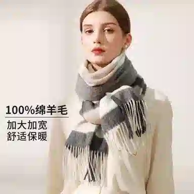 上海故事 送礼  百搭格子大披肩 绒线围巾  女款 礼盒装