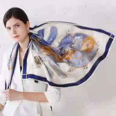 上海故事 加大真丝大方巾 桑蚕丝 丝巾 女款 温婉花意