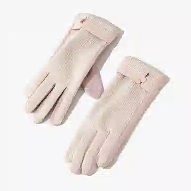 上海故事 蕾丝边优雅小香风秋冬季户外高弹保暖时尚针织 混纺 绒线手套 女款 浅紫 浅杏色 黑色 淡粉 卡其