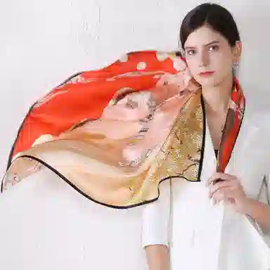 上海故事 加大真丝大方巾 桑蚕丝 丝巾 女款 温婉花意