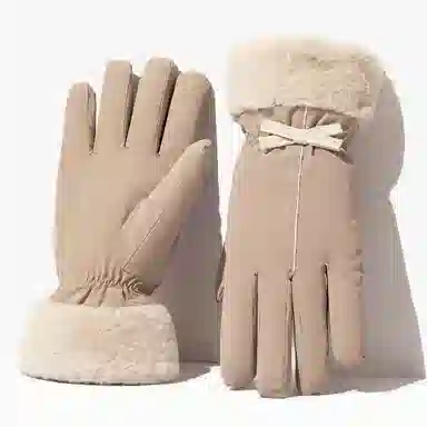 上海故事 冬季户外冬天滑雪骑车骑行毛毛口加绒加厚保暖防风防水防寒触屏 聚酯纤维 绒线手套 女款