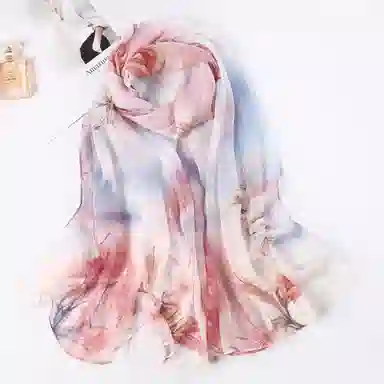 上海故事 春花秋月喷绘真丝长巾 桑蚕丝 丝巾 女款