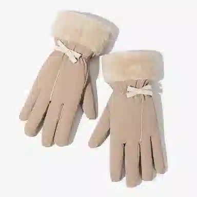 上海故事 冬季户外冬天滑雪骑车骑行毛毛口加绒加厚保暖防风防水防寒触屏 聚酯纤维 绒线手套 女款