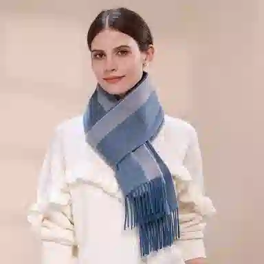 上海故事 秋冬加厚保暖 防寒外出个性缎纹双面拼色 绵羊毛 绒线围巾 女款