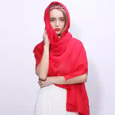 上海故事 四季文艺高级感素色沙漠旅游长款亲肤空调房红披风 聚酯纤维 绒线围巾 女款