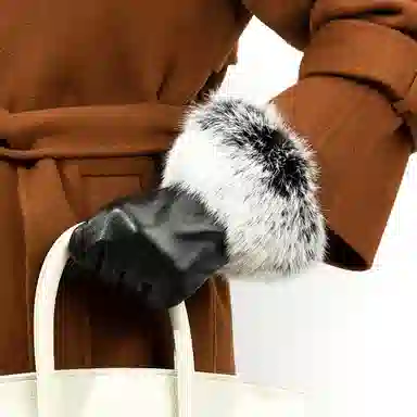 上海故事 秋冬季防风防寒开车骑行加绒保暖时尚真皮轻奢 羊皮革 手套 女款 黑色