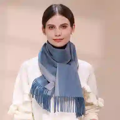 上海故事 秋冬加厚保暖 防寒外出个性缎纹双面拼色 绵羊毛 绒线围巾 女款