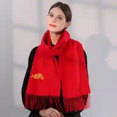 上海故事 送福喜庆红加厚保暖外搭送礼 绵羊毛 绒线围巾 男女同款情侣款