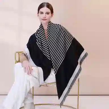 上海故事 秋冬季双面双色洋气旅游外出防寒保暖围脖外搭提花 聚酯纤维 披肩 女款