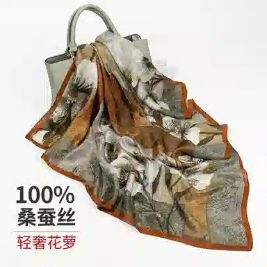 丝萝工艺 上海故事 花萝真丝喷绘大方巾 桑蚕丝 丝巾 女款 别样桃花