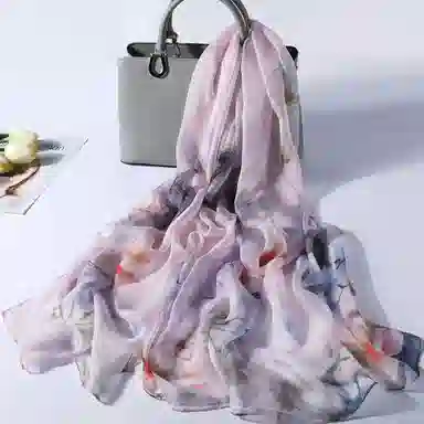 上海故事 春花秋月喷绘真丝长巾 桑蚕丝 丝巾 女款