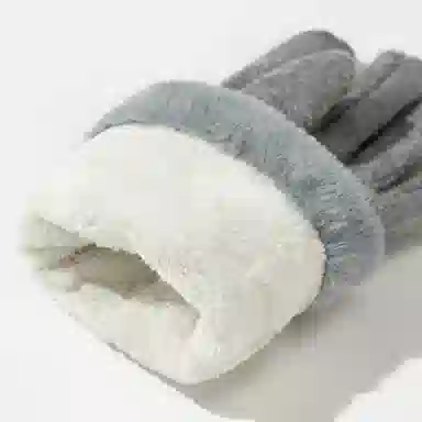 上海故事 百搭拼色加绒毛口户外出百搭骑行防寒 绵羊毛 绒线手套 女款