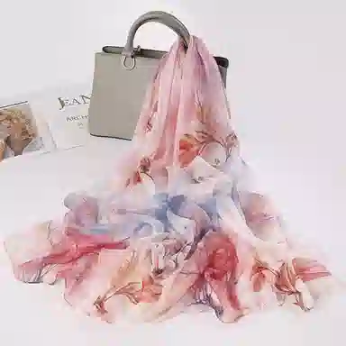 上海故事 春花秋月喷绘真丝长巾 桑蚕丝 丝巾 女款