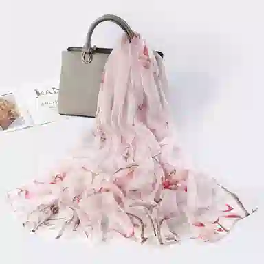 上海故事 春花秋月喷绘真丝长巾 桑蚕丝 丝巾 女款