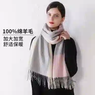 上海故事 送礼  百搭格子大披肩 绒线围巾  女款 礼盒装