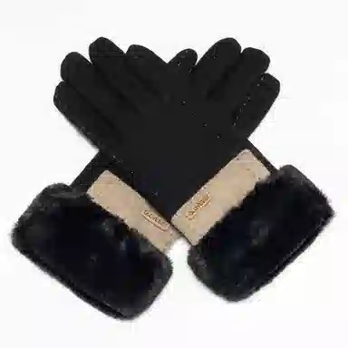 上海故事 百搭拼色加绒毛口户外出百搭骑行防寒 绵羊毛 绒线手套 女款